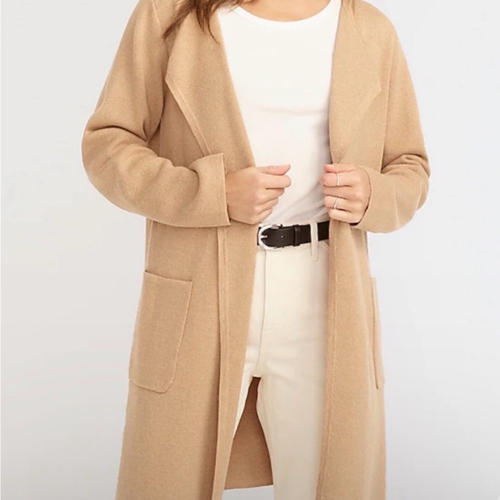 J. Crew Long Open-Front Cardigan Coatigan in Camel
